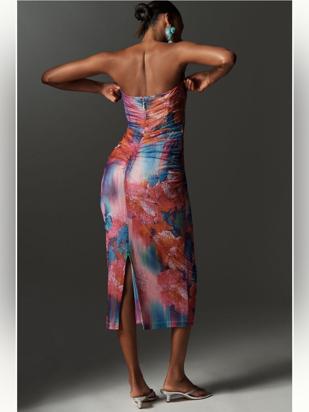 Anthropologie NWT The Soleil Slim Strapless Ruched Mesh Dress size XL. - Picture 15 of 16